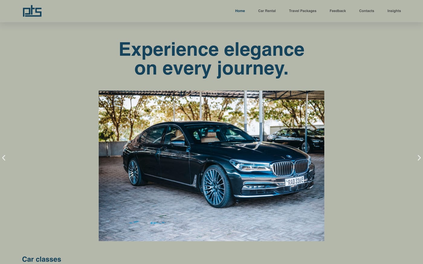 The Premier Transport and Tour Services homepage, showing the Rwandan VIP car hire fleet.